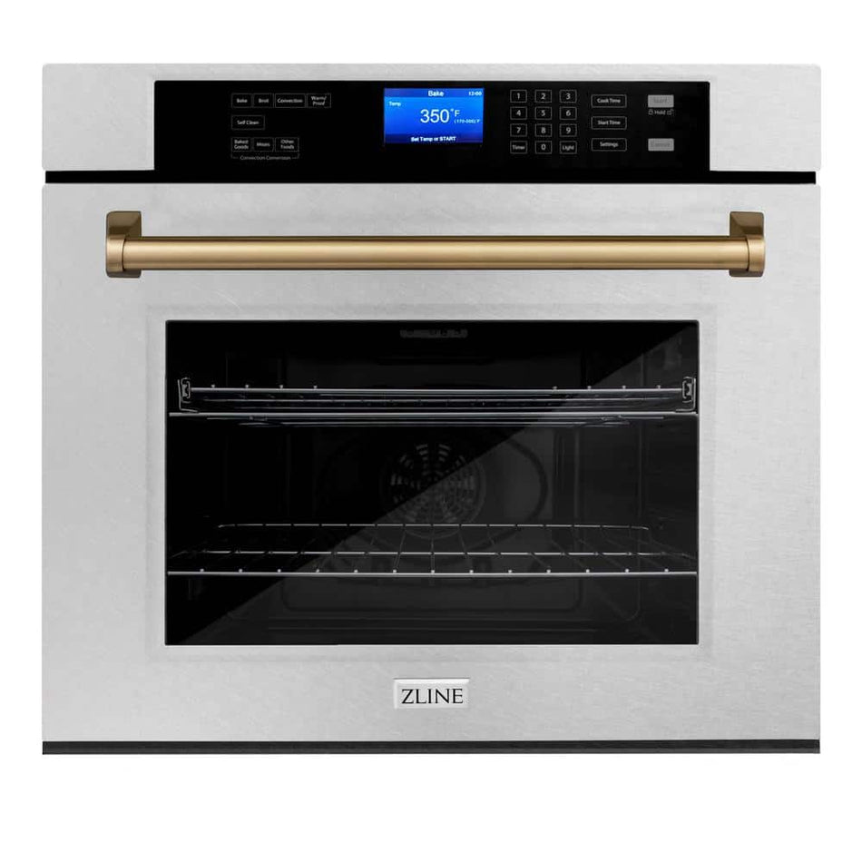 ZLINE Kitchen and Bath Autograph Edition 30 in. Single Electric Wall Oven with Champagne Bronze Handle in Fingerprint Resistant Stainless Steel