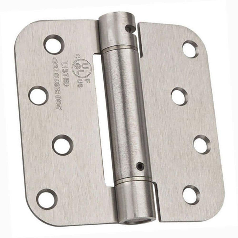 Dynasty Hardware 4 in. x 4 in. Satin Nickel 5/8 in. Radius Adjustable Spring Door Hinge (2-Pack)