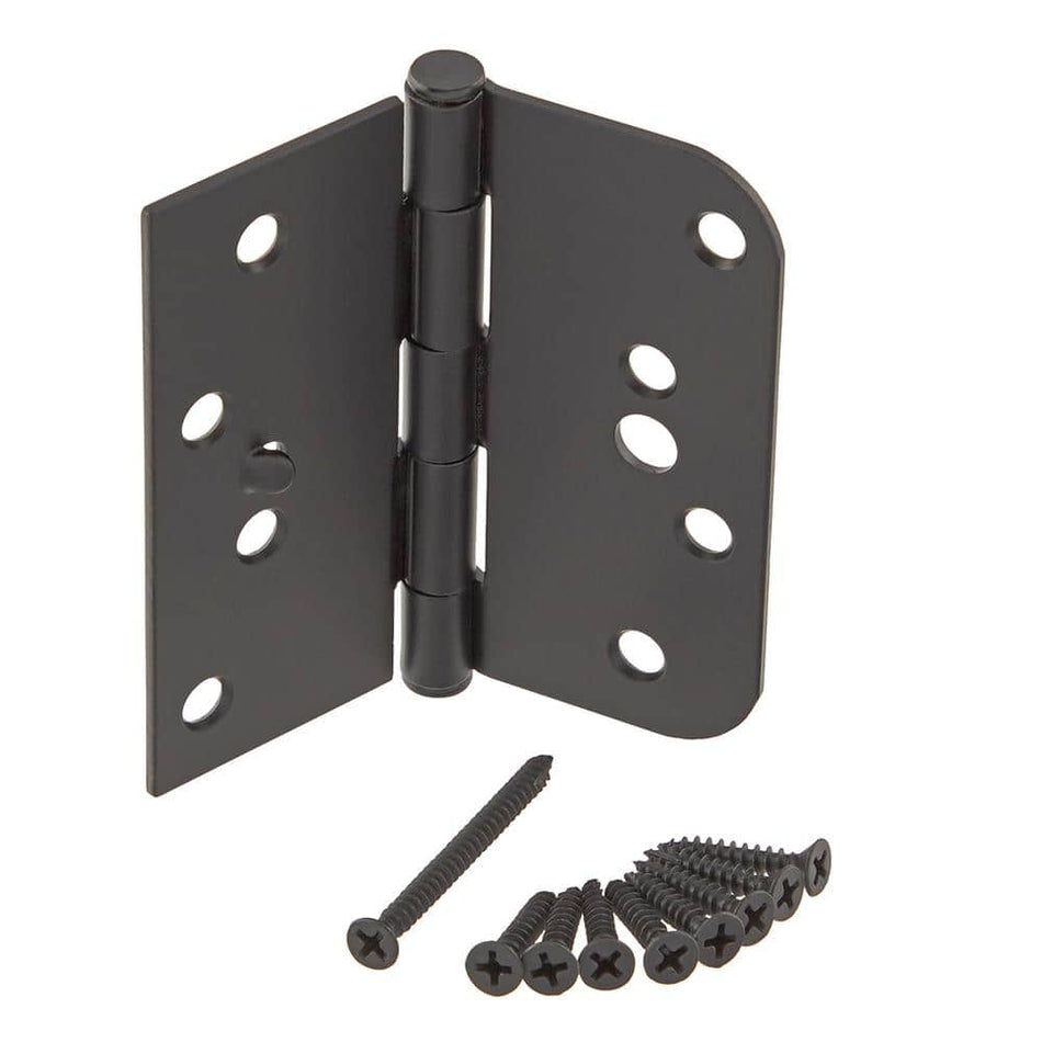 Everbilt 4 in. Square x 5/8 in. Radius Matte Black Squeak-Free Door Hinge