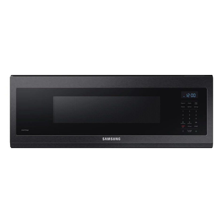 Samsung Smart SLIM 30 in. 1.1 cu. ft. Fingerprint-Resistant Black Stainless Steel 1100W Over-the-Range Microwave with 400 CFM