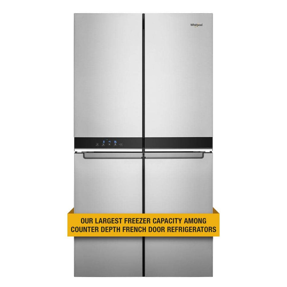 Whirlpool 36 in. 19.4 cu. ft. 4-Door French Door Refrigerator in Fingerprint Resistant Stainless Steel, Counter Depth