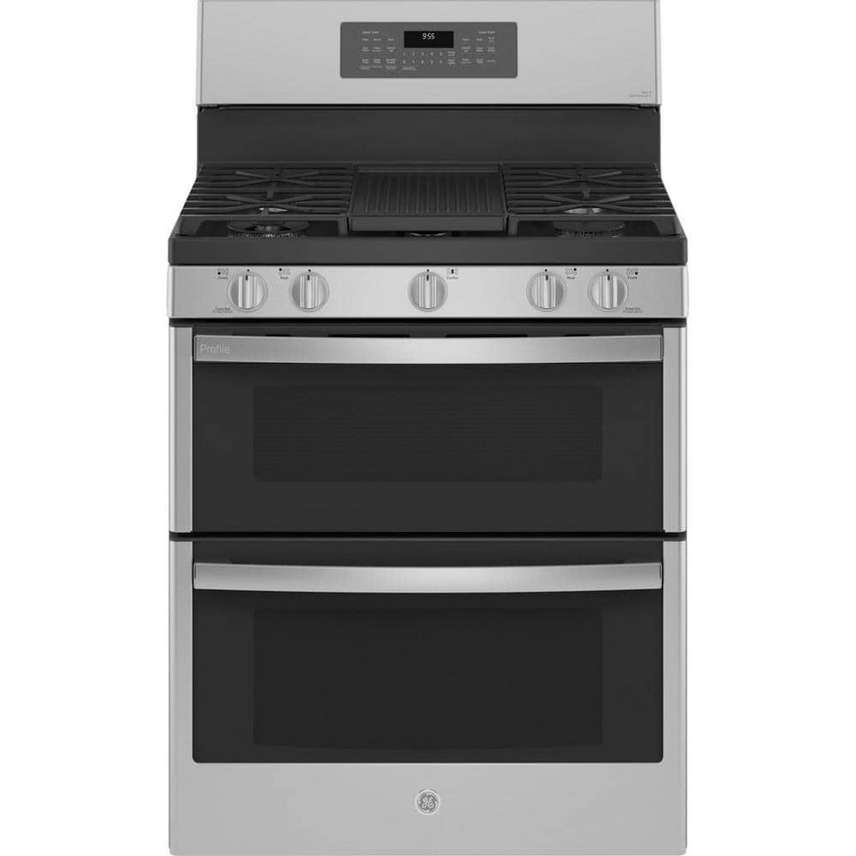 GE Profile 30 in. 6.8 cu. ft. Smart Freestanding Double Oven Gas Range in Fingerprint Resistant Stainless with Air Fry