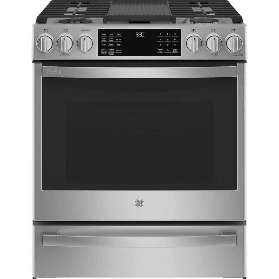 GE Profile 30 in. 5.7 cu. Ft. Slide-In Dual Fuel Range in Stainless Steel with True Convection and Air Fry