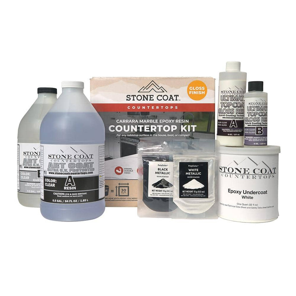 STONE COAT COUNTERTOPS 1 gal. Carrara Marble Gloss Finish Countertop Kit; Table top Epoxy for Countertop Resurfacing and Countertop Refinishing