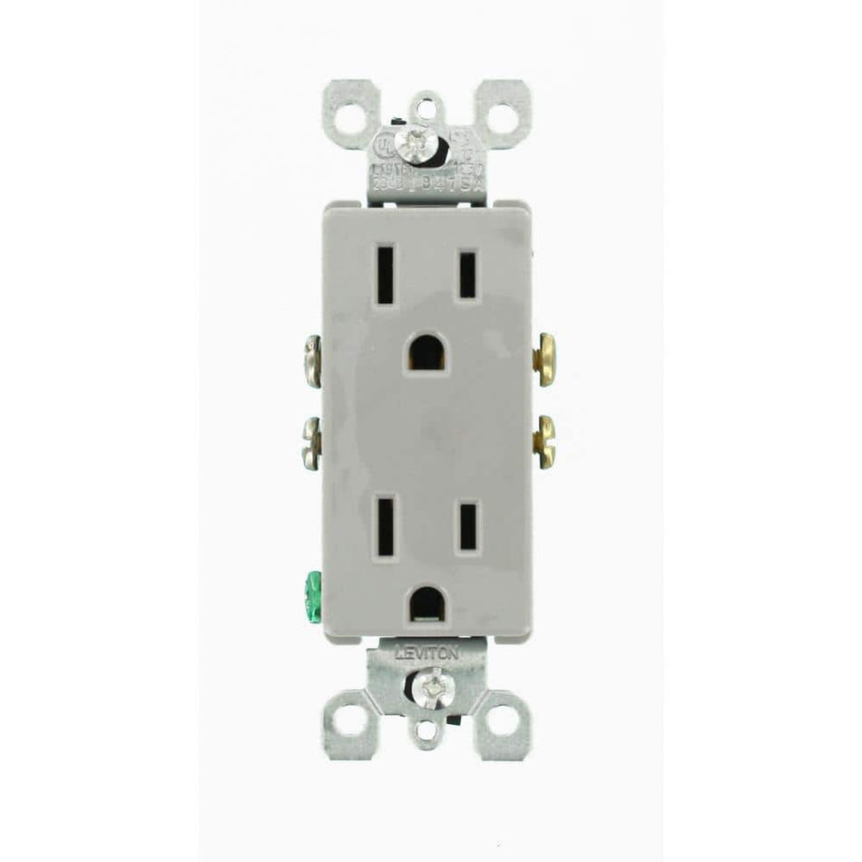 Leviton Decora 15 Amp Residential Grade Self Grounding Duplex Outlet, Gray