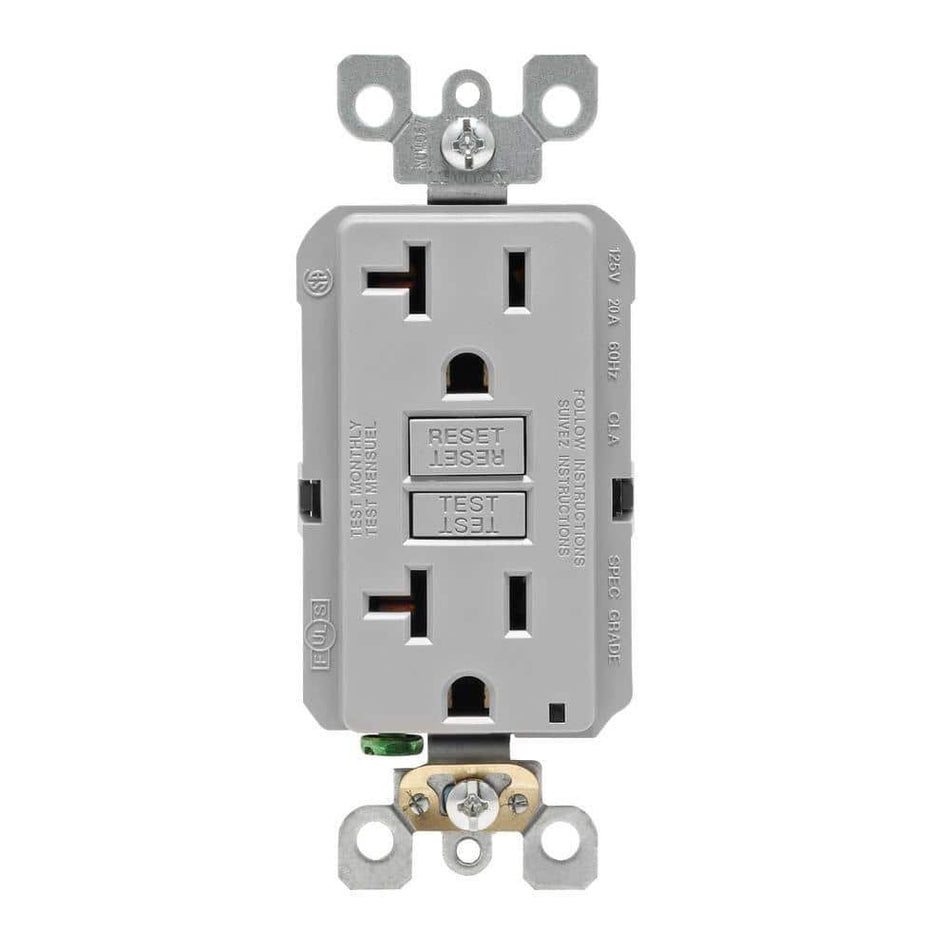 Leviton 20 Amp Self-Test SmartlockPro Slim Duplex GFCI Outlet, Gray