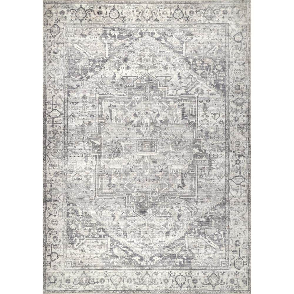 nuLOOM Brielle Grey 8 ft. x 10 ft. Machine Washable Vintage Medallion Indoor Area Rug