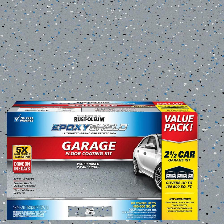 Rust-Oleum EpoxyShield 240 oz. Gray High-Gloss 2.5-Car Garage Floor Kit