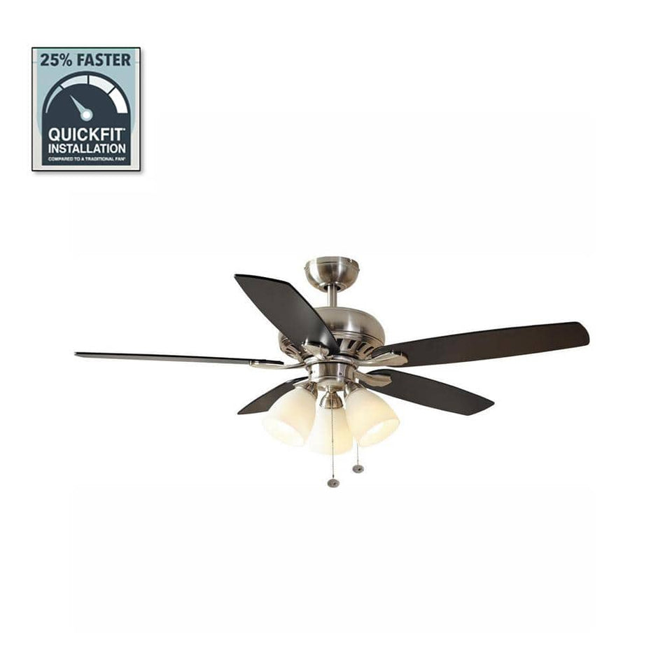 Hampton Bay Rockport 52 in. Indoor LED Brushed Nickel Ceiling Fan with Light Kit, Downrod, Reversible Blades and Reversible Motor