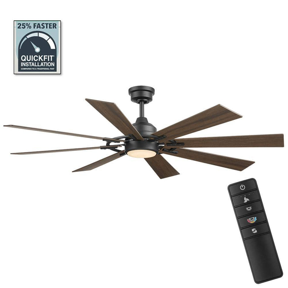 Home Decorators Collection Makenna 60 in. White Color Changing Integrated Outdoor LED Matte Black Ceiling Fan with Light Kit, DC Motor and Remote