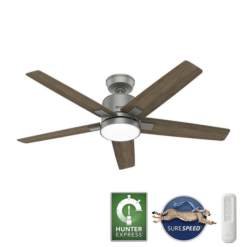 Hunter Acela 52 in. Hunter Express Integrated LED Indoor Matte Silver Ceiling Fan with Remote and Light Kit Included