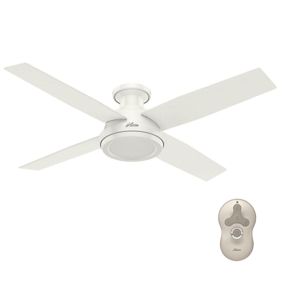 Hunter Dempsey 52 in. Low Profile No Light Indoor Fresh White Ceiling Fan with Remote