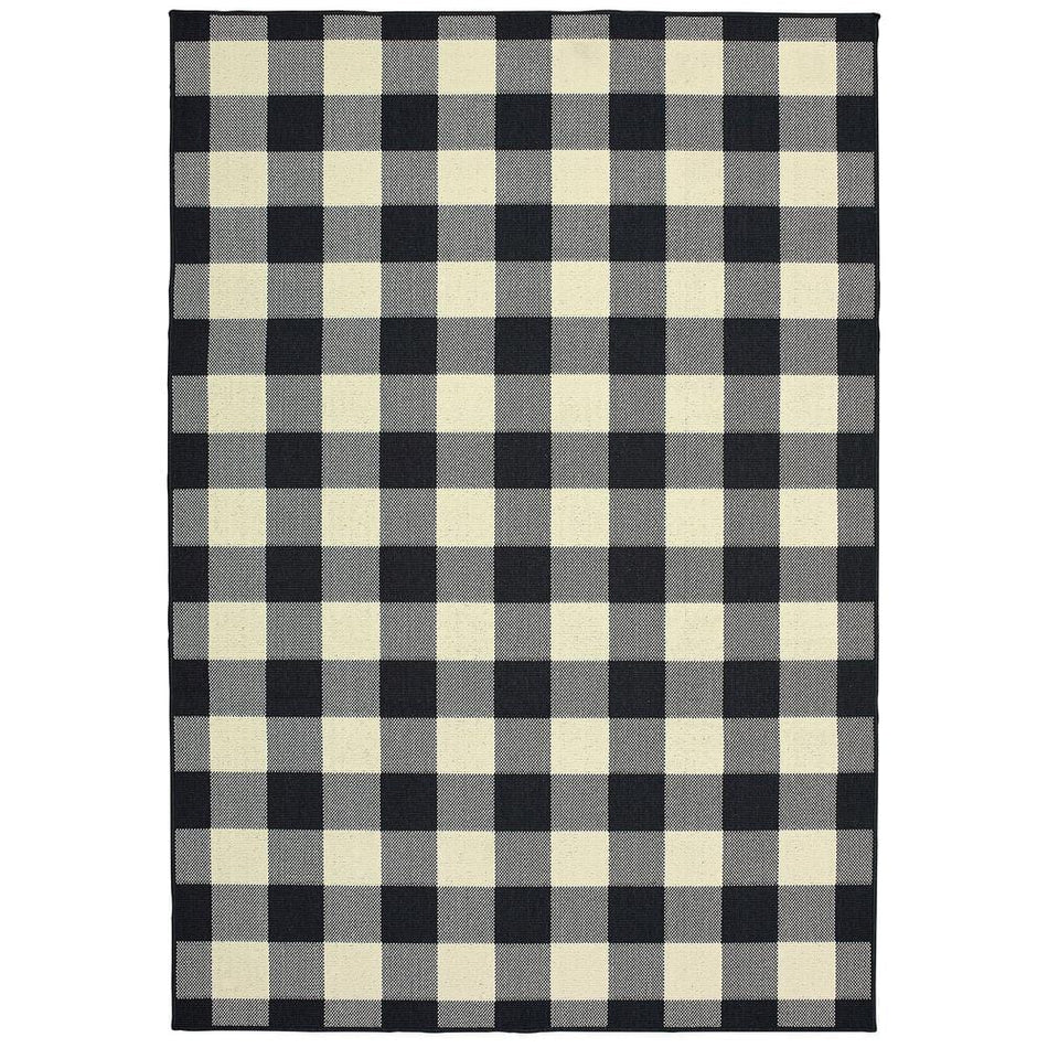 StyleWell Collins Ivory/Black 7 ft. x 10 ft. Plaid Indoor/Outdoor Area Rug