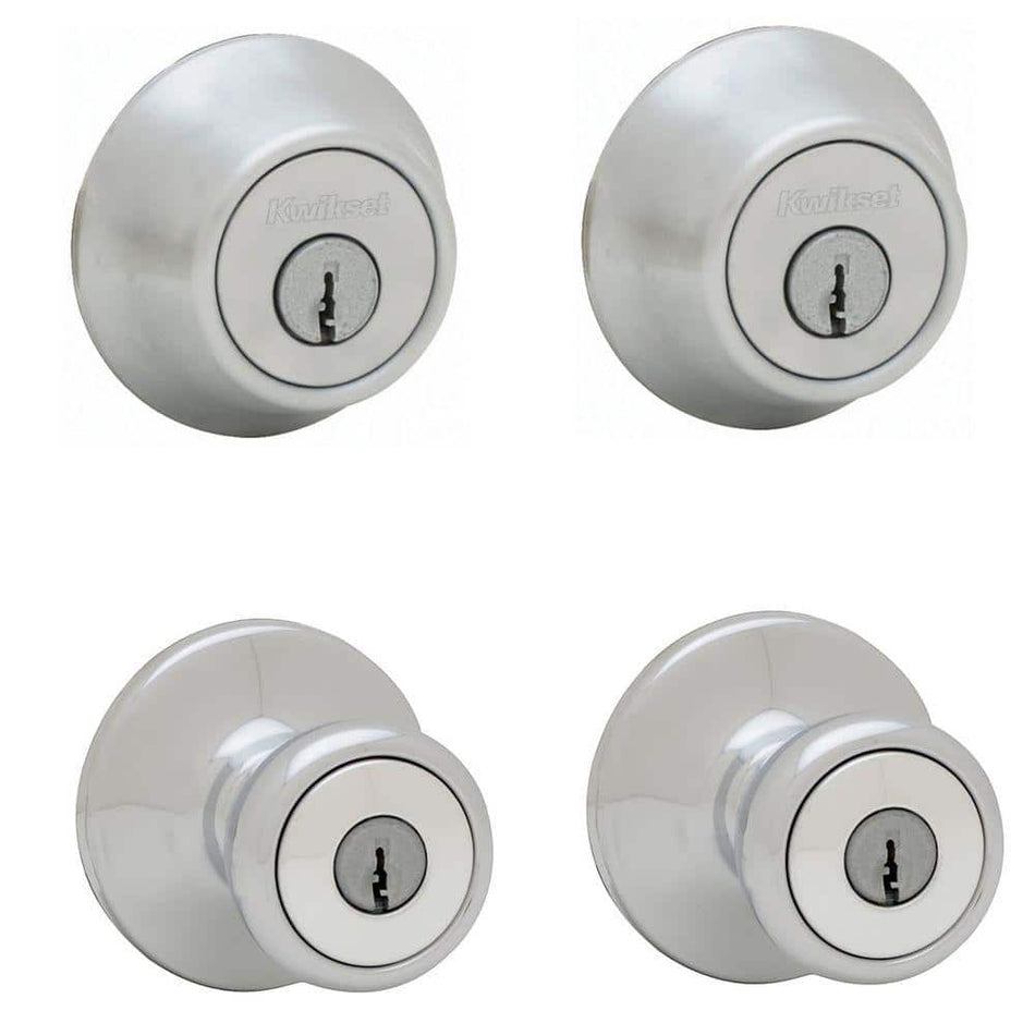 Kwikset Tylo Satin Chrome Exterior Entry Door Knob and Single Cylinder Deadbolt Project Pack