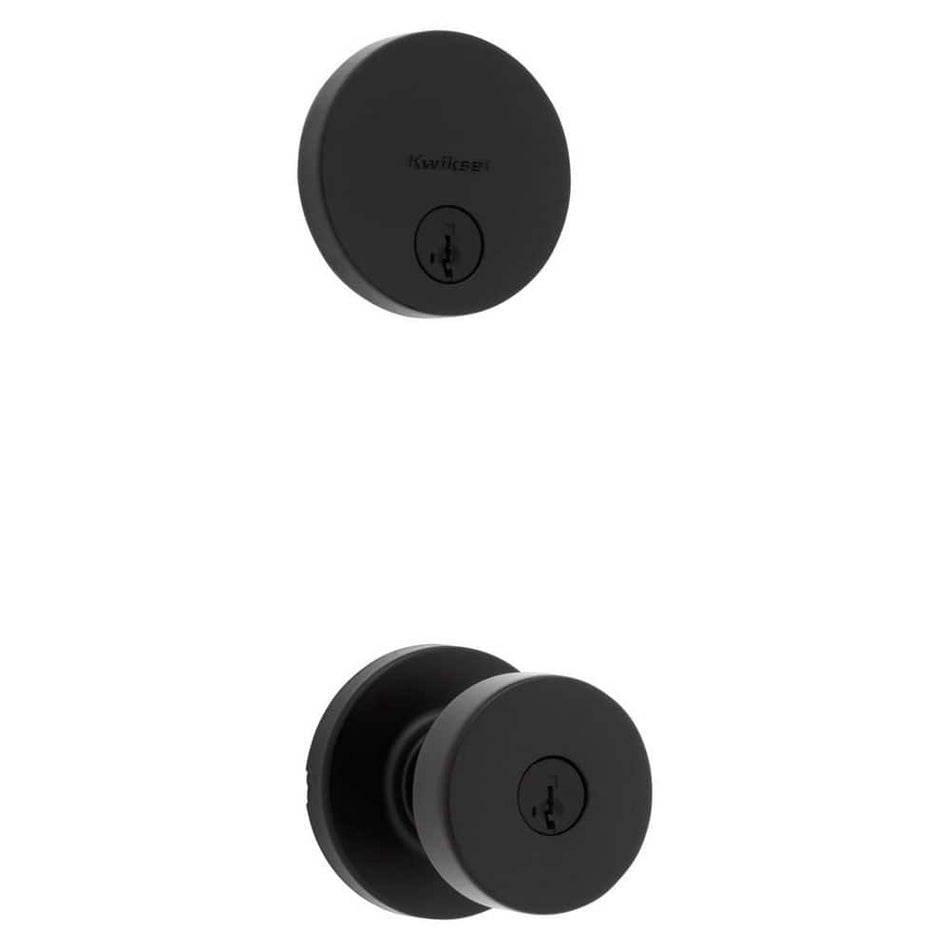 Kwikset Pismo Round Rose Matte Black Knob Door Combo Pack Featuring SmartKey Security