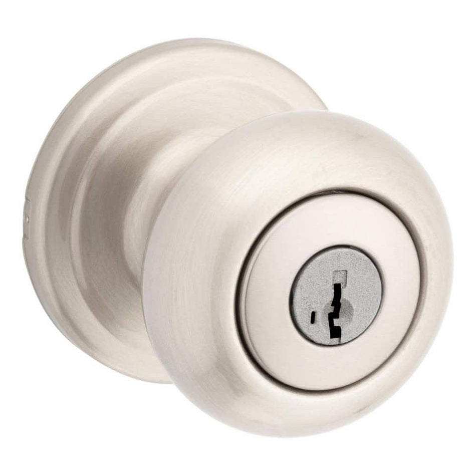 Kwikset Juno Satin Nickel Entry Door Knob Featuring SmartKey Security with Microban Antimicrobial Technology