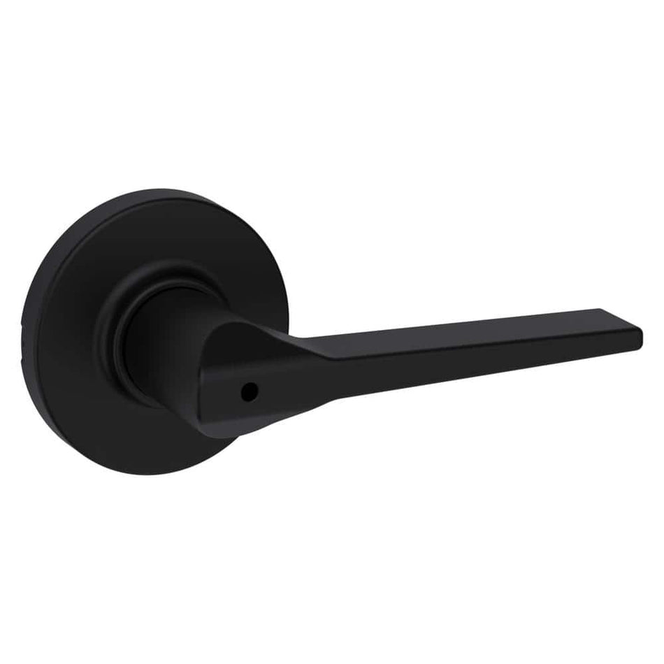 Kwikset Hollis Round Rose Matte Black Privacy Bed/Bath Door Lever