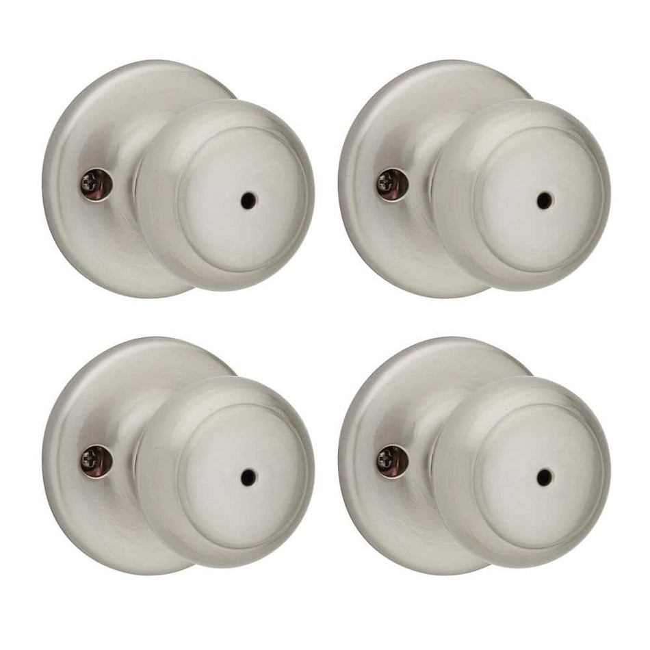 Kwikset Cove Satin Nickel Bed/Bath Door Knob (4-Pack) with Lock