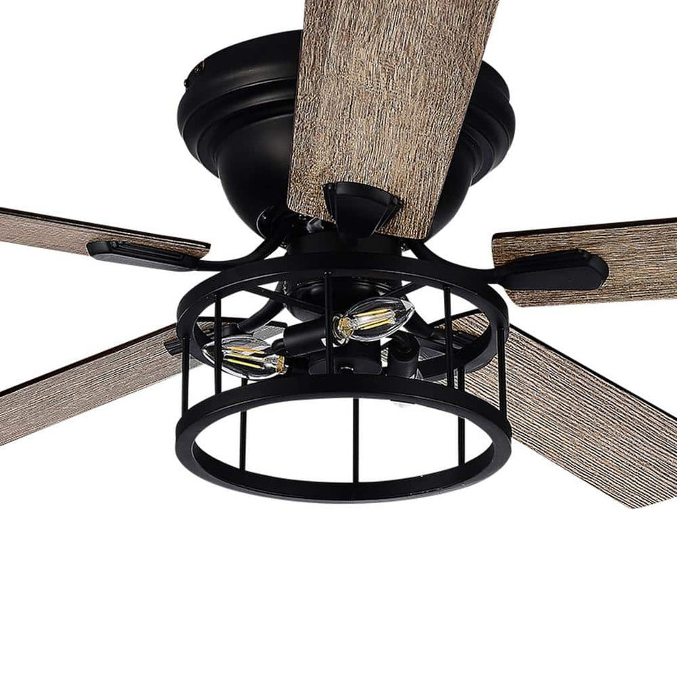 Lamober Broderick 52 in. Indoor Black Hugger Ceiling Fan with Light Kit and Remote Control Included