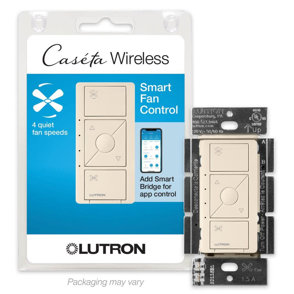 Lutron Caseta Smart Fan Speed Control, for Pull Chain Fans, 1.5-Amp/Single Pole, Light Almond (PD-FSQN-LA)