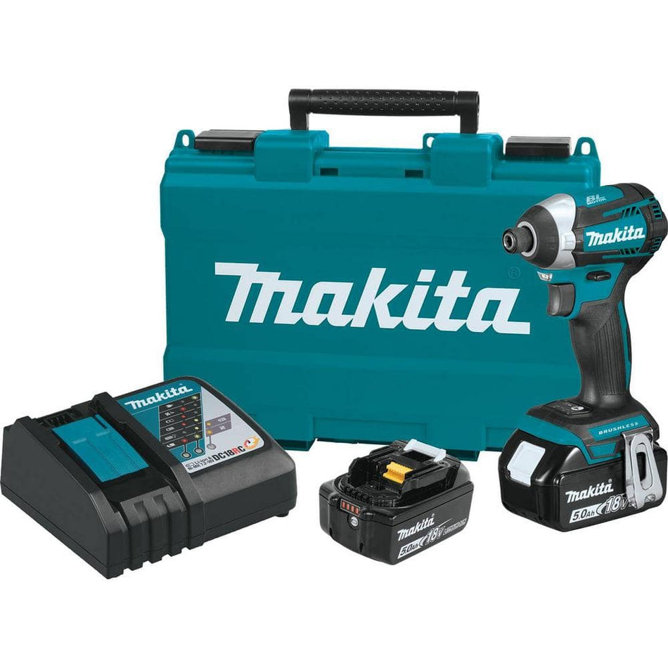 Makita 18V LXT Lithium-Ion Brushless Cordless Quick-Shift Mode 3-Speed Impact Driver with (2) Batteries 5.0Ah, Hard Case