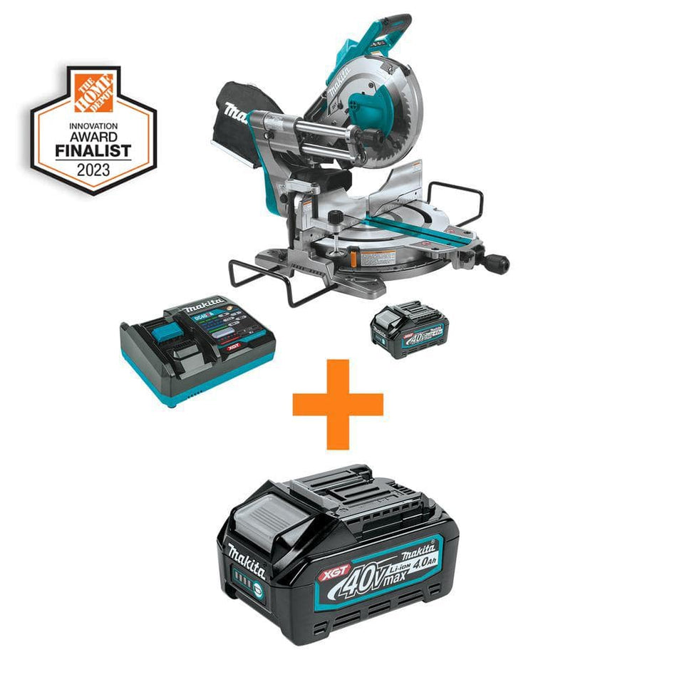 Makita 40V max XGT Brushless Cordless 10 in. Dual-Bevel Sliding Compound Miter Saw Kit(4.0Ah) w/bonus 40V Max XGT 4.0Ah Battery