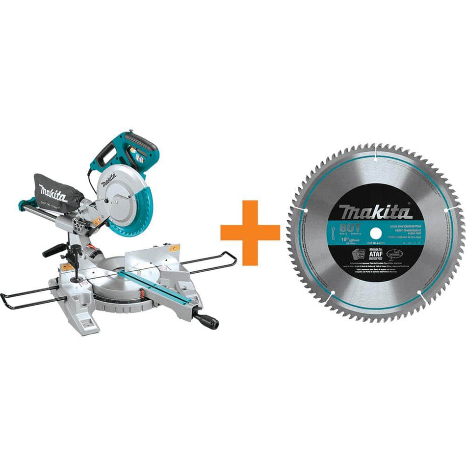 Makita 10 in. Dual Slide Compound Miter Saw with 10 in. x 80T Micro-Polished Miter Saw Blade