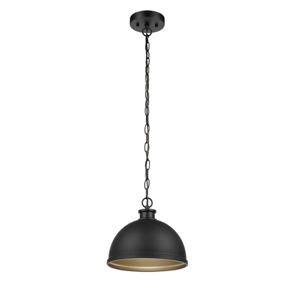 Hampton Bay Talullah 1-Light Matte Black Pendant Lighting with Gold Interior