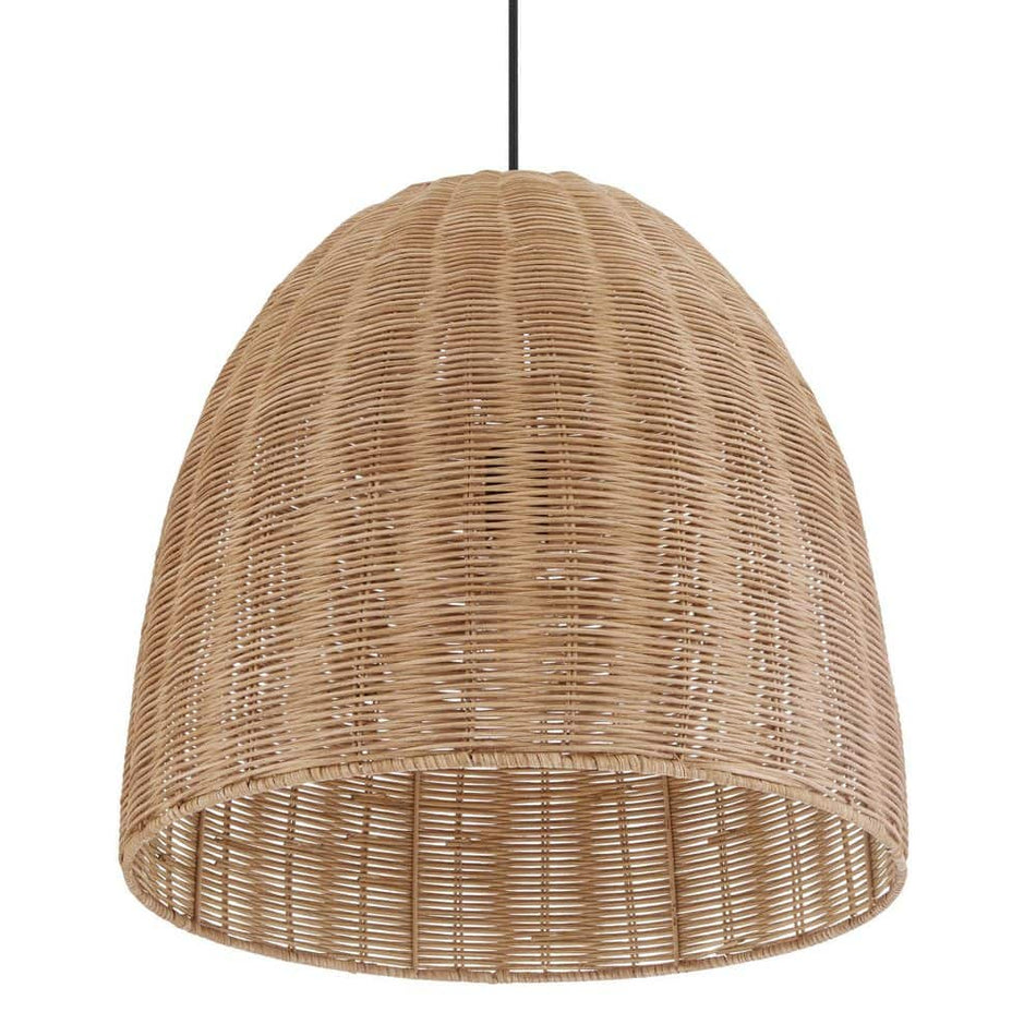 Hampton Bay Highler 1-Light Matte Black Island Pendant with Natural Rattan Shade