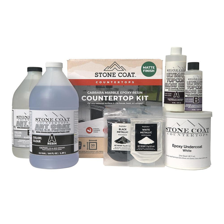 STONE COAT COUNTERTOPS 1 gal. Carrara Marble Matte Finish Countertop Kit; Table top Epoxy for Countertop Resurfacing and Countertop Refinishing