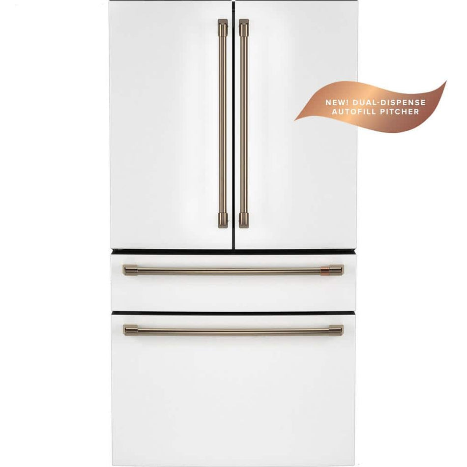 Cafe 28.7 cu. ft. Smart Four Door French Door Refrigerator in Matte White with Dual-Dispense Autofill Pitcher