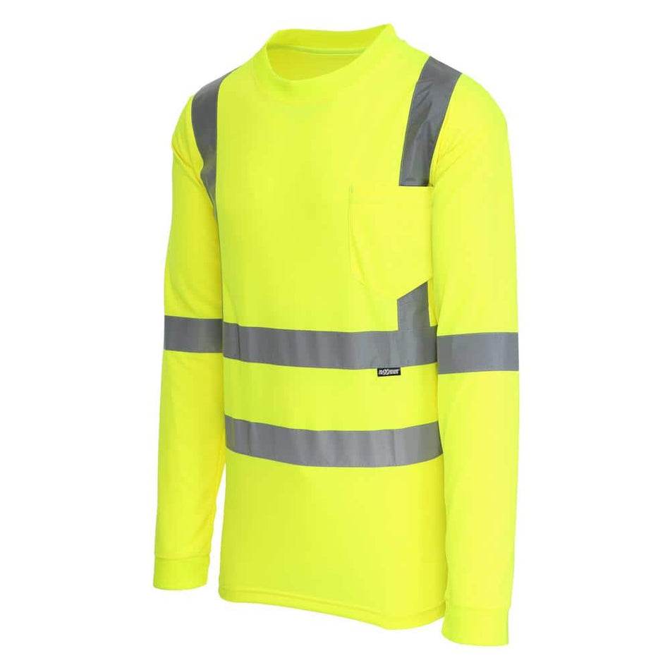 MAXIMUM SAFETY Men's Large High Visibility Yellow ANSI Class 3 Polyester Long-Sleeve Safety Shirt with Reflective Tape