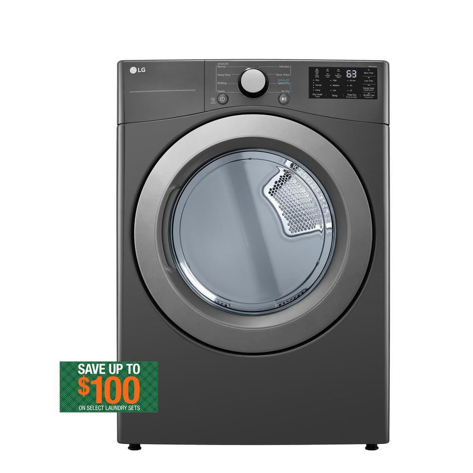 LG 7.4 cu. ft. Vented Stackable Electric Dryer in Middle Black with Sensor Dry Technology