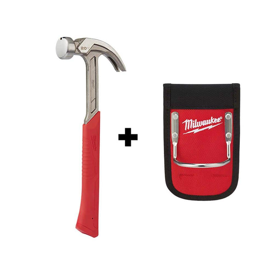 Milwaukee 20 oz. Curved Claw Smooth Face Hammer with Hammer Loop