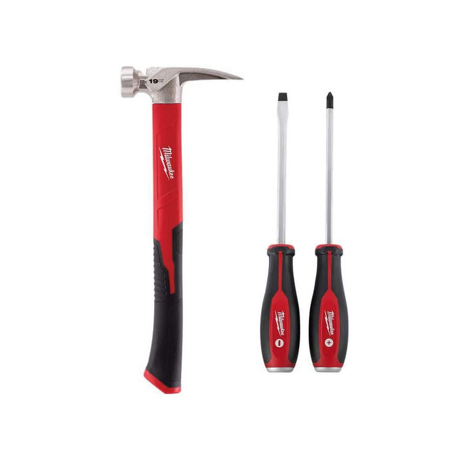 Milwaukee 19 oz. Smooth Face Poly/Fiberglass Handle Hammer with Demo Screwdriver Drivers with Steel Caps