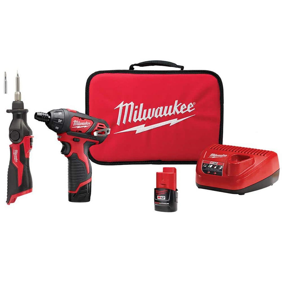 Milwaukee M12 12V Lithium-Ion Cordless 1/4 in. Hex Screwdriver Kit w/ M12 Lithium-Ion Cordless Soldering Iron (Tool Only)