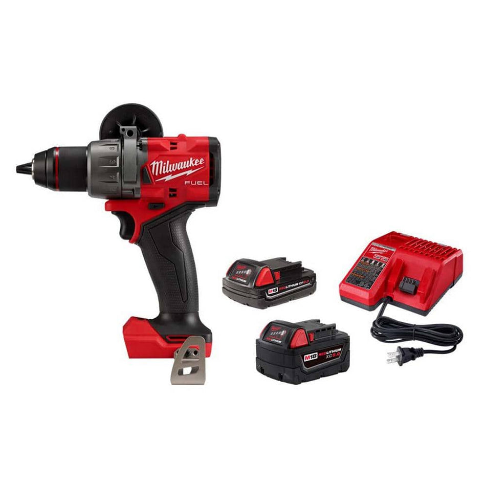 Milwaukee M18 FUEL 18V Lithium-Ion Brushless Cordless 1/2 in. Hammer Drill/Driver w/One 5.0 Ah and One 2.0 Ah Battery and Charger