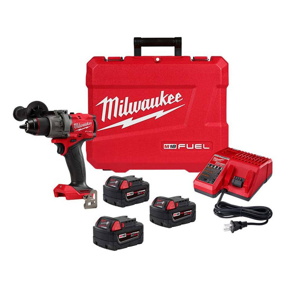 Milwaukee M18 Fuel 18-V Lithium-Ion Brushless Cordless 1/2 in. Hammer Drill Driver Kit with (3) 5.0 Ah Batteries and Hard Case