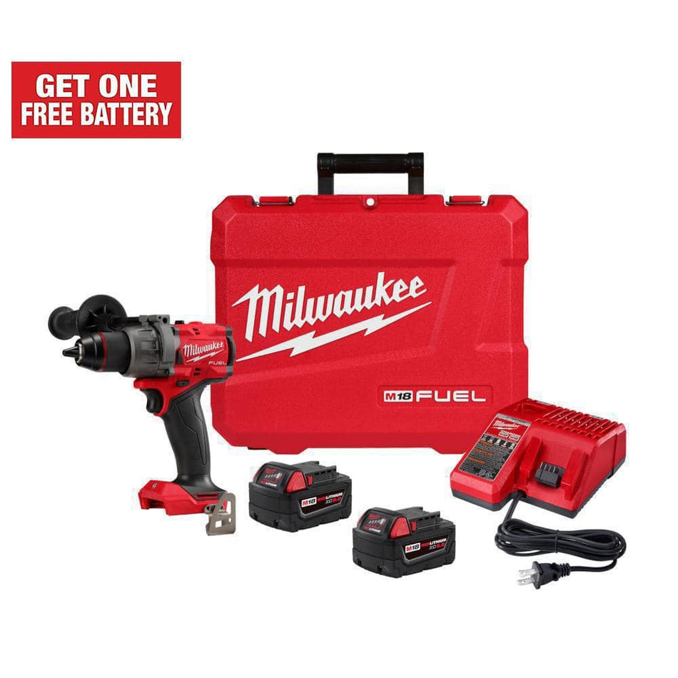 Milwaukee M18 FUEL 18V Lithium-Ion Brushless Cordless 1/2 in. Hammer Drill Driver Kit with Two 5.0 Ah Batteries and Hard Case