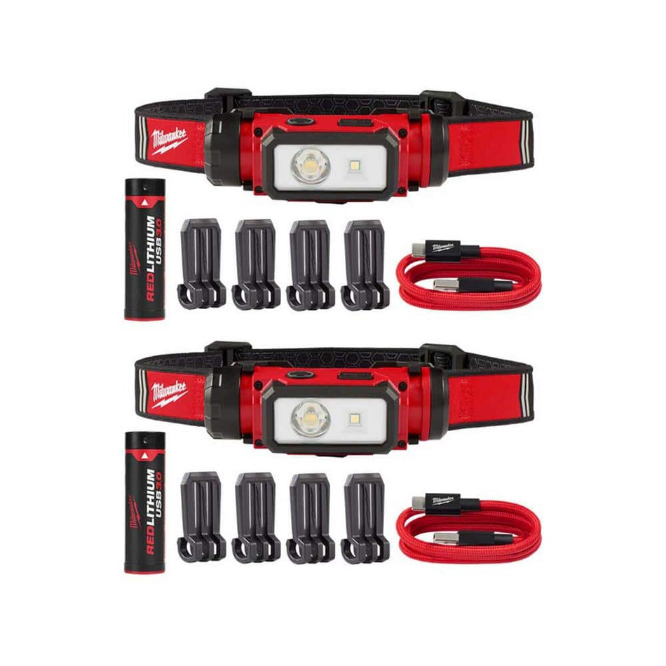 Milwaukee 600 Lumens LED REDLITHIUM Hard Hat Headlamp (2-Pack)