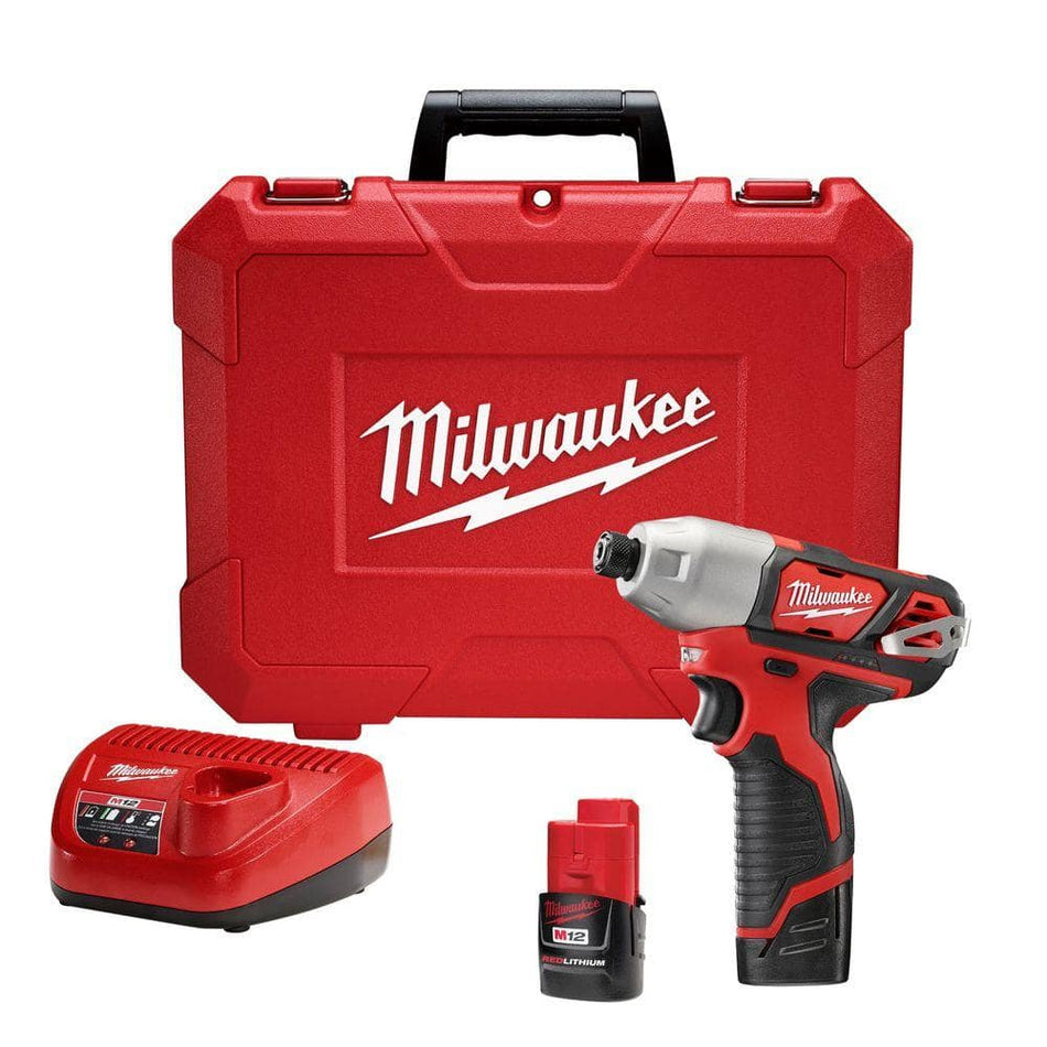 Milwaukee M12 12V Lithium-Ion Cordless 1/4 in. Impact Driver Kit W/(2) 1.5Ah Batteries, Charger & Case