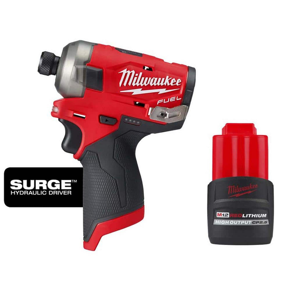 Milwaukee M12 FUEL SURGE 12V Lithium-Ion Brushless Cordless 1/4 in. Hex Impact Driver w/High Output 2.5 Ah Battery