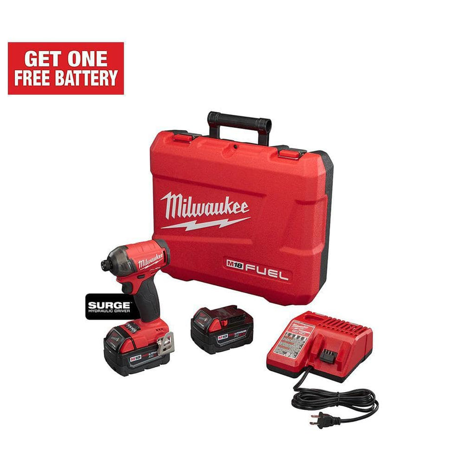 Milwaukee M18 FUEL SURGE 18V Lithium-Ion Brushless Cordless 1/4 in. Hex Impact Driver Compact Kit with Two 5.0 Ah Batteries