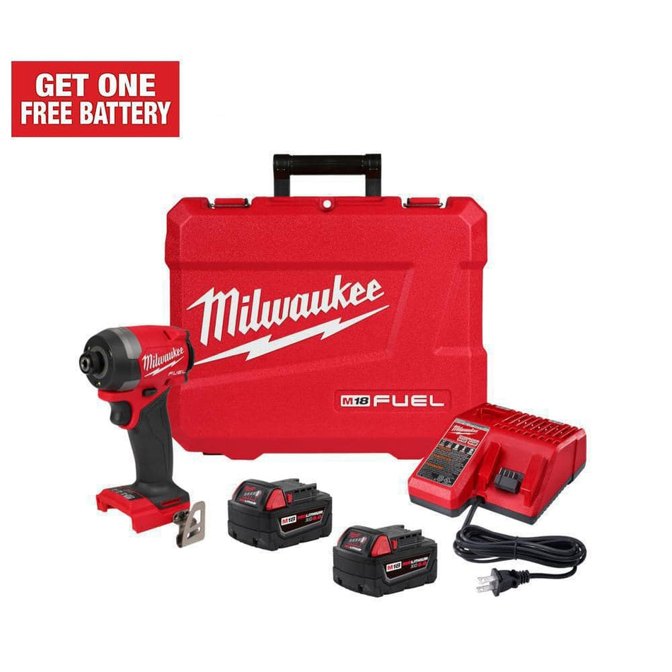 Milwaukee M18 FUEL 18V Lithium-Ion Brushless Cordless 1/4 in. Hex Impact Driver Kit with Two 5.0Ah Batteries Charger Hard Case