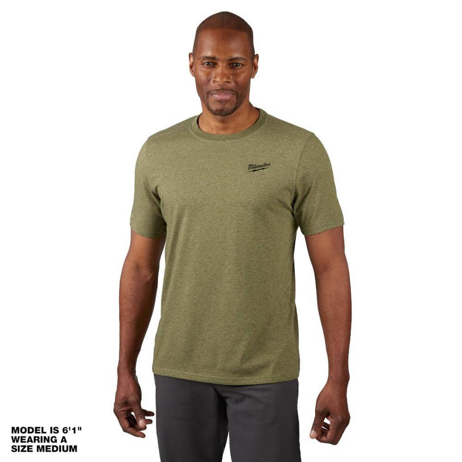 Milwaukee Men's 2X-Large Green Cotton/Polyester Short-Sleeve Hybrid Work T-Shirt