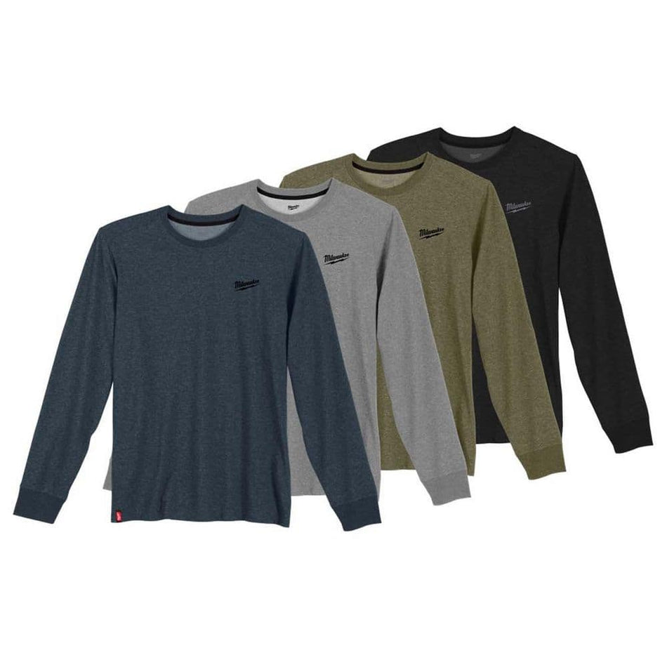 Milwaukee Men's Large Multi-Color Cotton/Polyester Hybrid Long-Sleeve Pocket T-Shirt (4-Pack)