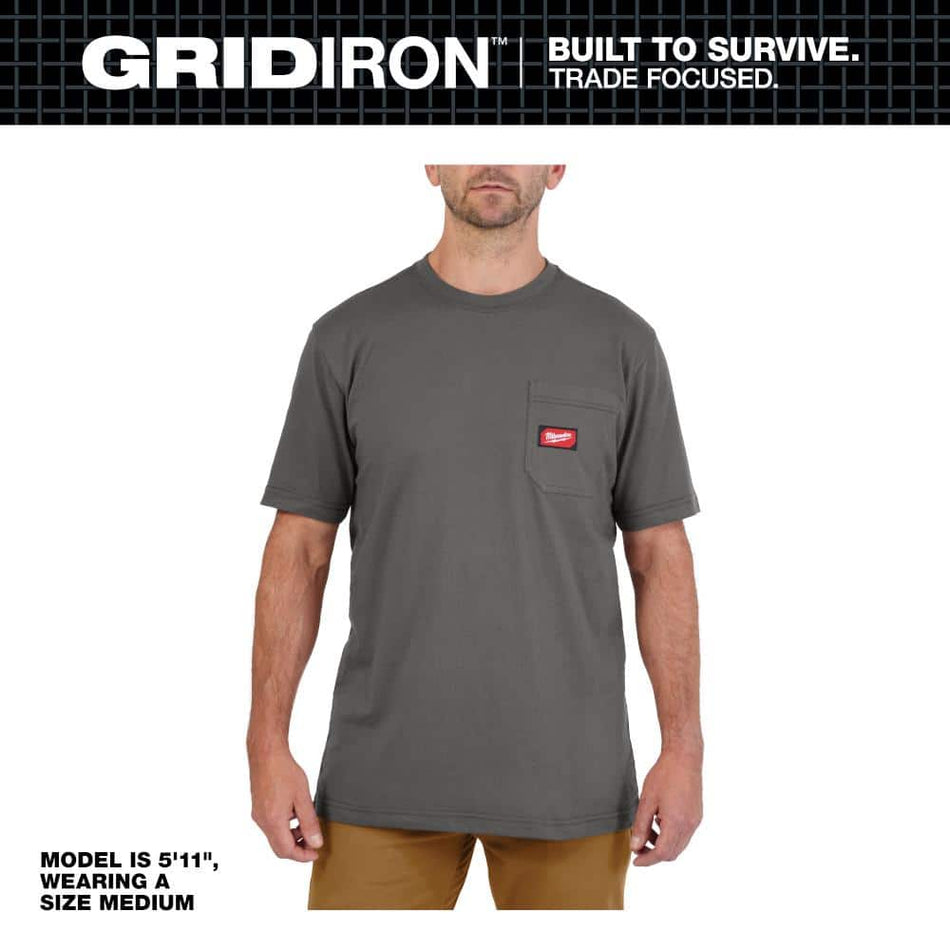 Milwaukee Men's Large Gray GRIDIRON Cotton/Polyester Gen ll Short-Sleeve Pocket T-Shirt