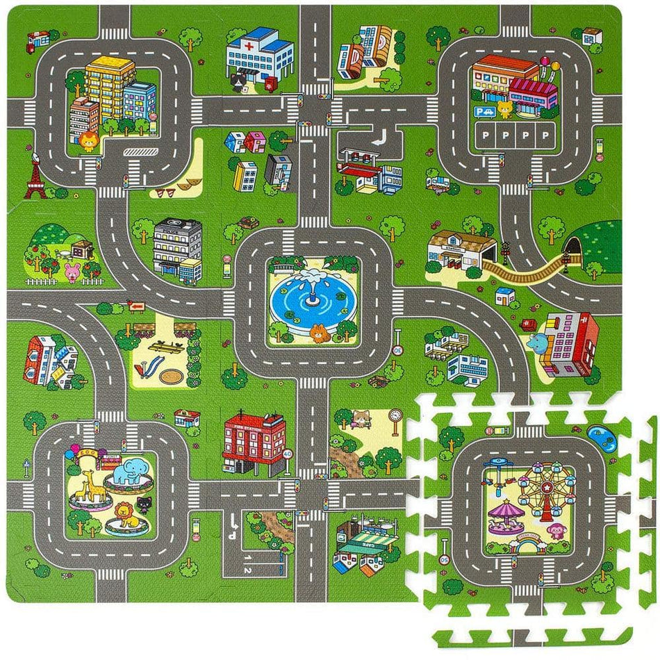 Sorbus Multi-Colored Kids Road Traffic Play Mat interlocking Tiles 12.5 in. x 12.5 in. (9 Tiles - Covers 3 Sq ft)