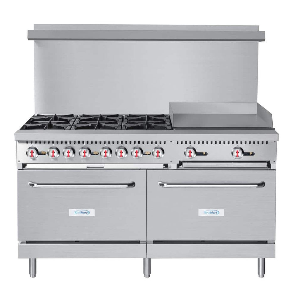 Koolmore 60 in. 6 Burner Commercial Double Oven Gas Range with 24 in. Griddle in Stainless Steel