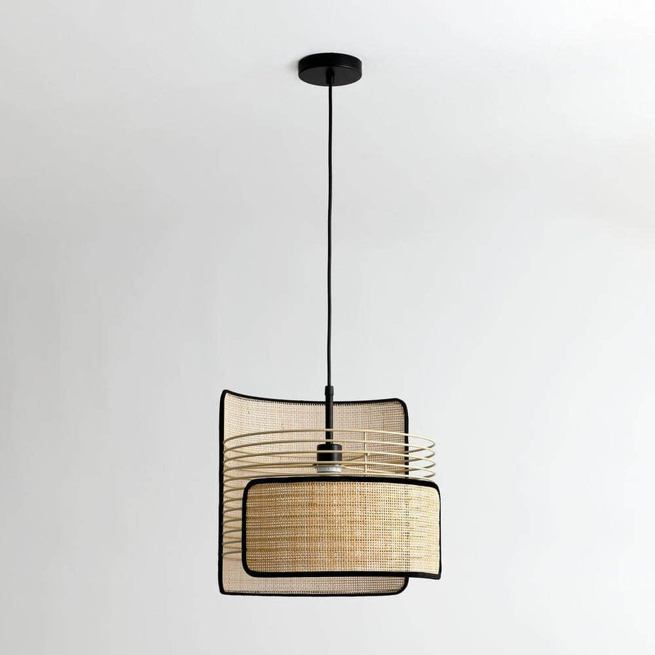 Vidalite Mazal 60-Watt 1-Light Natural Statement Pendant Light with Bamboo Stitched Shade and No Bulbs Included